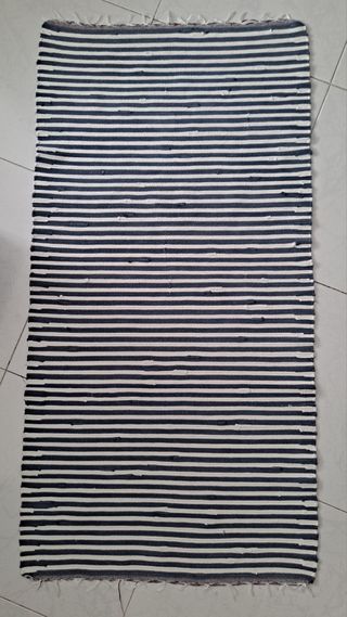 ALFOMBRA RAYADA DE ALGODON EN AZUL Y BLANCO
