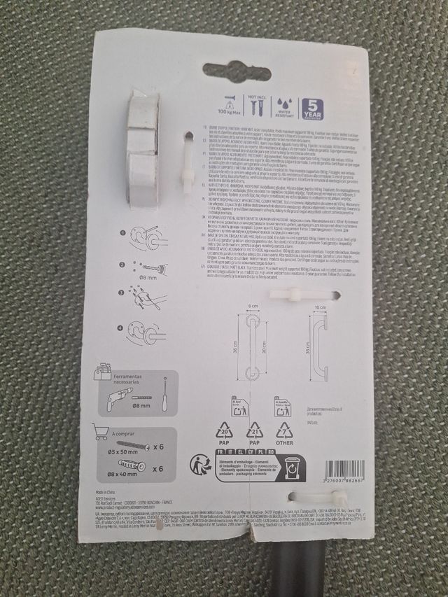 Barra apoyo baño - Negro mate