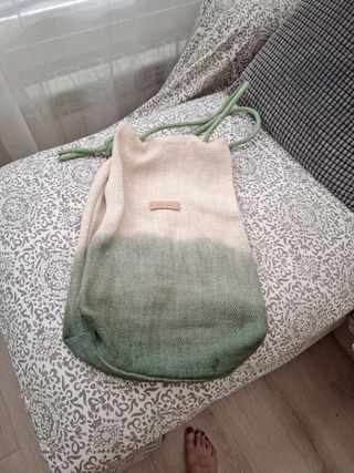 Bolso saco algodón beige-verde
