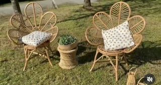 2 sillones ratán forma flor - beige