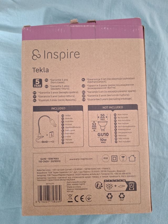 Lampara escritorio pinza Tekla Inspire