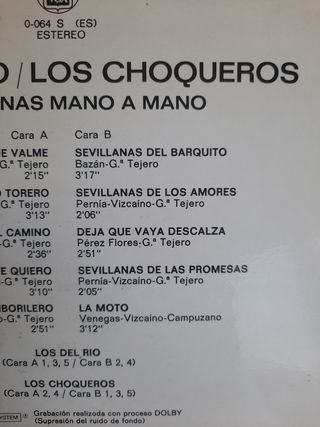 LP Vinilo LOS DEL RÍO/ LOS CHOQUEROS. Sevillanas