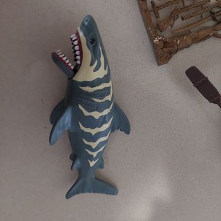 Barco pirata, tiburón y tesoro