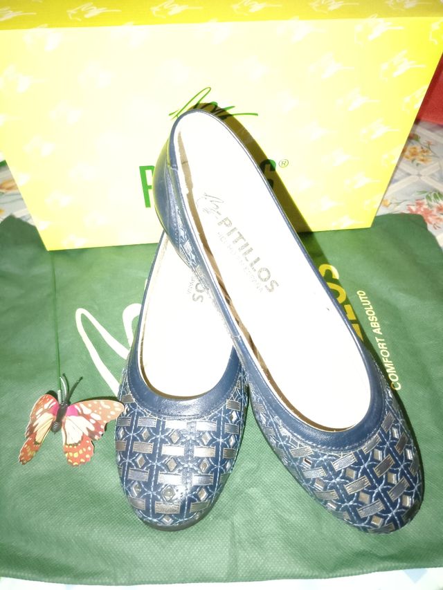 Zapatos Pitillos Piel Azul Mujer 35