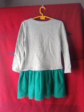 Vestido niña gris y verde
