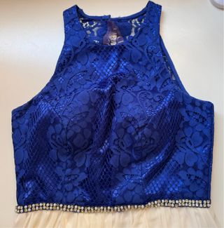 Vestido fiesta azul y blanco