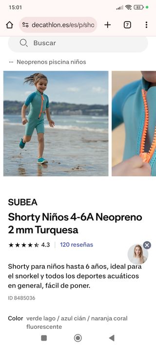 Neopreno Subea niño 4-6 años
