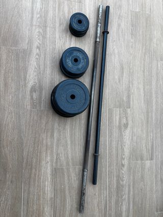 Barra y discos peso (4x1,25KG, 4x2,5KG, 4x5KG)