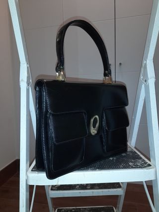 Bolso negro piel - dorado