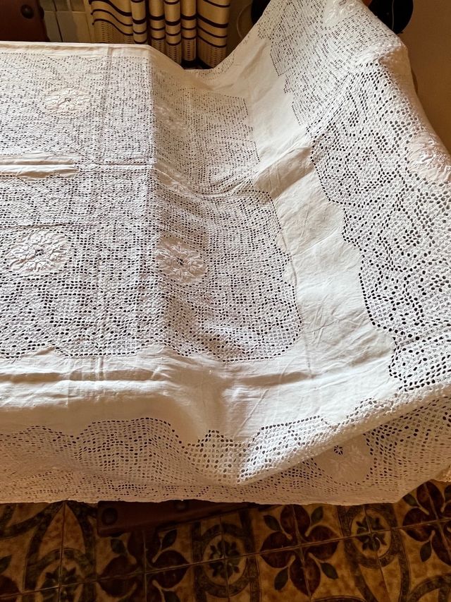 Mantel hilo antiguo beige/blanco