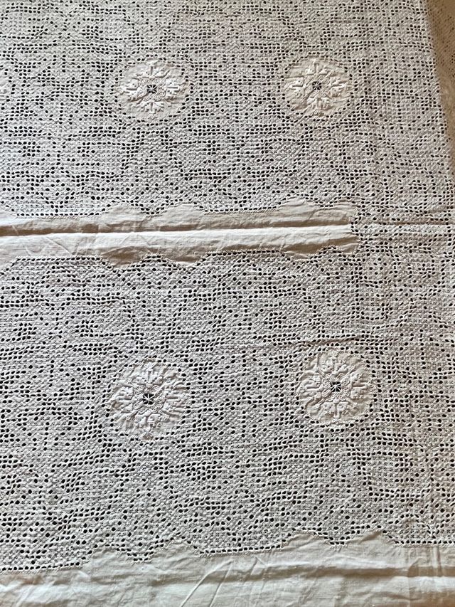 Mantel hilo antiguo beige/blanco