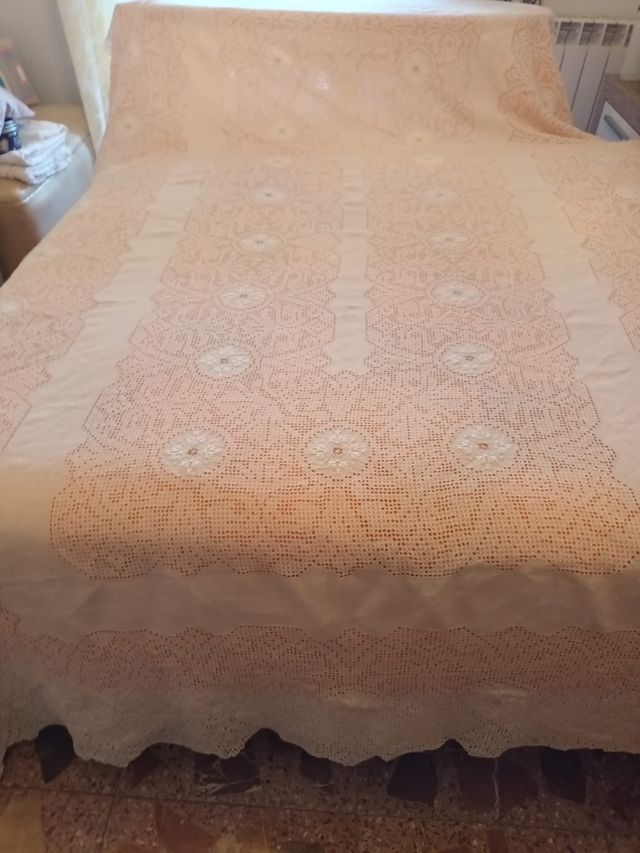 Mantel hilo antiguo beige/blanco