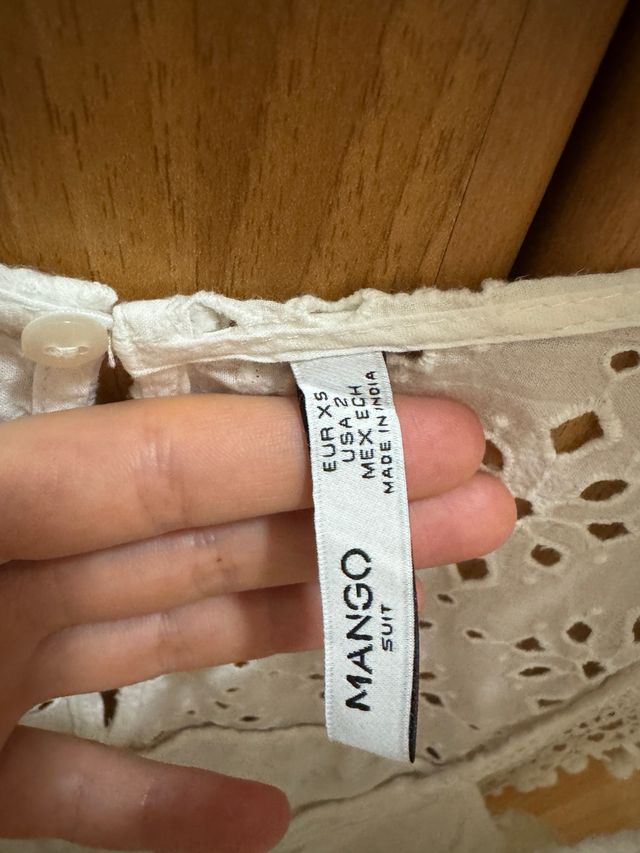 Abito Mango bianco cotone crochet con pom pon