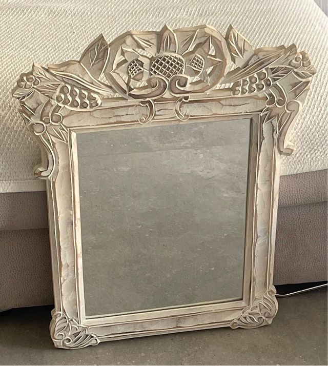 Espejo madera tallado blanco