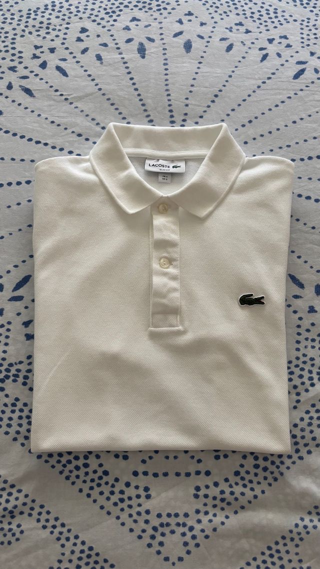 Polo Lacoste blanco talla S