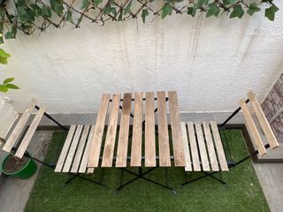 Mesa+sillas jardín IKEA -madera-metal