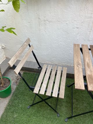 Mesa+sillas jardín IKEA -madera-metal