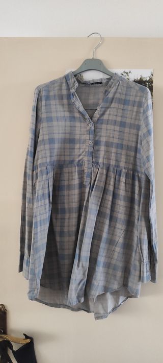 Camicia lunga ME&ME a quadri beige e blu