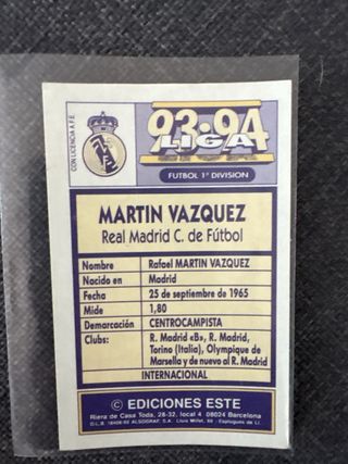 Cromo Martin Vazquez R.Madrid 93-94