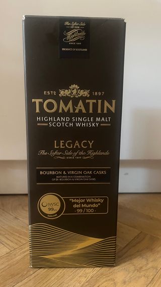 Bottiglia vuota di whisky Tomatin Legacy