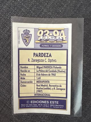 Cromo Pardeza R. Zaragoza 93-94