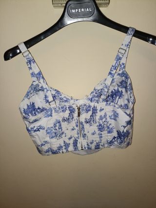 Top BERSHKA cotone bianco e blu tg.S