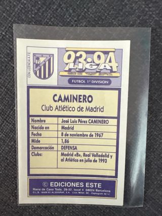 Cromo Caminero 93-94 - Atlético Madrid