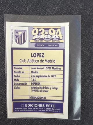 Cromo López Atlético de Madrid 93-94