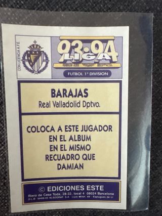 Cromo Barajas - Real Valladolid 93-94