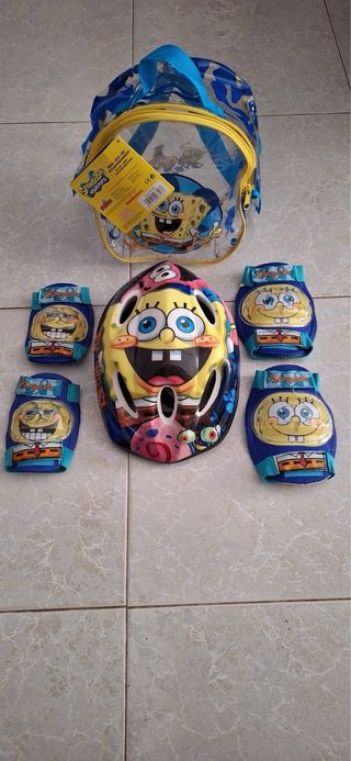 Casco Bob Esponja + protecciones niño/niña
