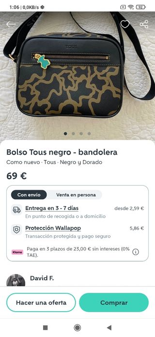 Bolso Tous bandolera - Verde oliva y negro