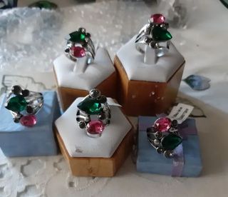 Anillos mujer | Plateados| Verde & Rosa