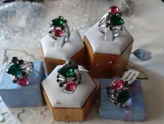 Anillos mujer | Plateados| Verde & Rosa