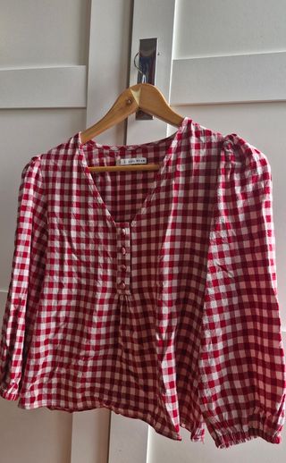 Blusa cuadros vichy roja. Talla S. Easy Wear.