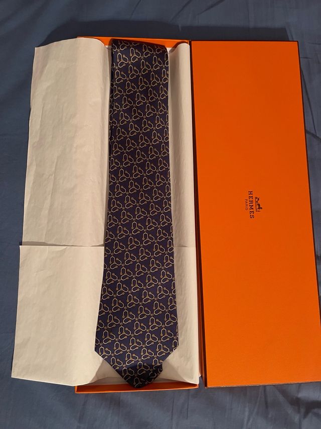 Cravatta Hermes Paris seta blu/oro