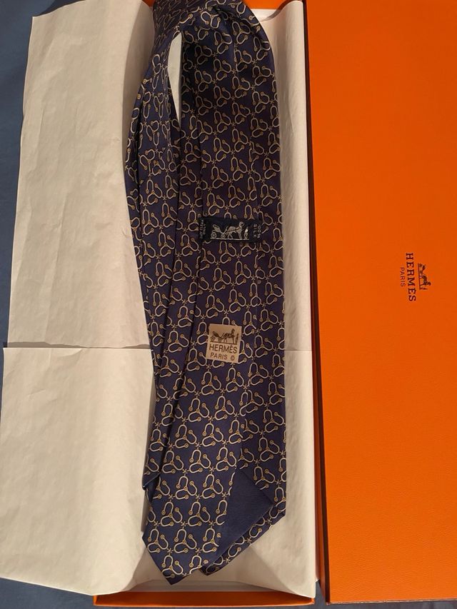 Cravatta Hermes Paris seta blu/oro