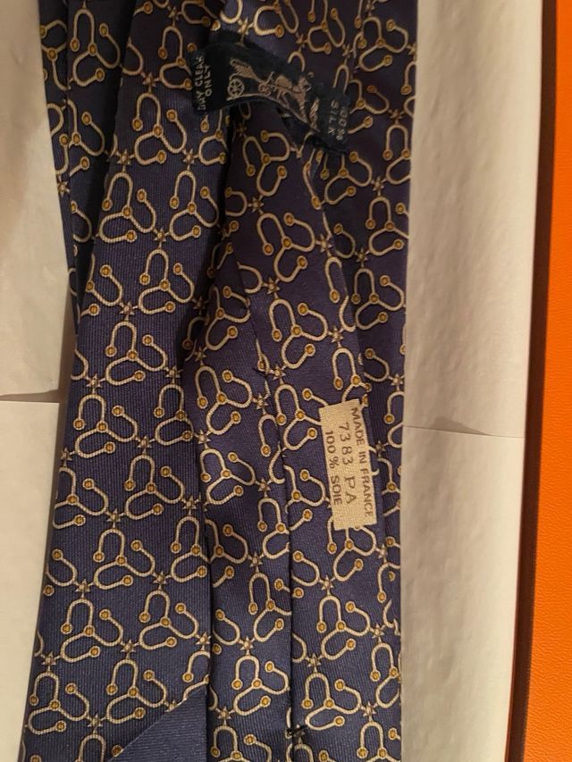 Cravatta Hermes Paris seta blu/oro