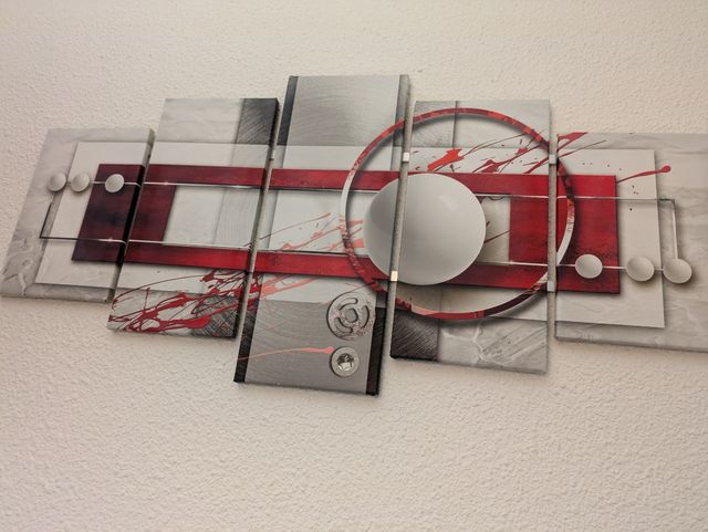 5  Cuadros Abstractos - Gris & Rojo