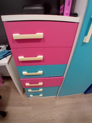 Armario con cómoda infantil - Rosa y Turquesa