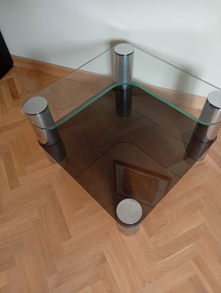 Mesa rinconera cristal vintage.