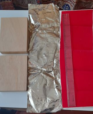 Caja madera manualidades + estaño y fieltro rojo