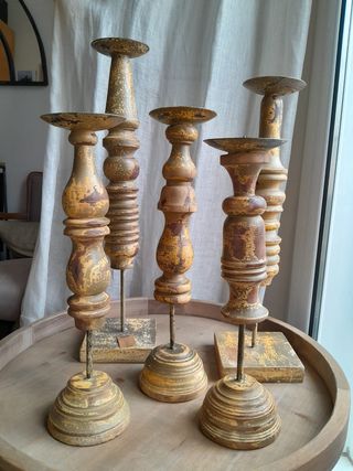 Candelabros vintage madera metal