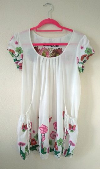Desigual - Blusa blanca estampada flores