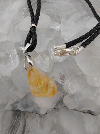 Collana quarzo citrino | Pelle nera