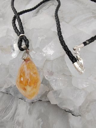 Collana quarzo citrino | Pelle nera