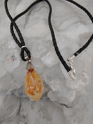 Collana quarzo citrino | Pelle nera