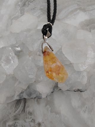 Collana quarzo citrino | Pelle nera