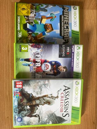 Xbox 360: Assassins Creed III, FIFA 16, Minecraft