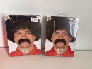 Peluca y bigote negros disfraz