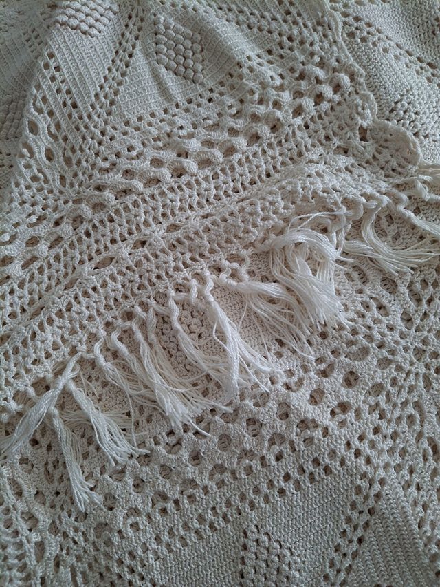 Colcha algodón beige ganchillo 250x220